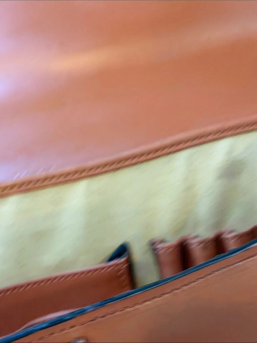 Schlesinger Tan Leather Briefcase with Adjustable Shoulder Strap Brass hardware